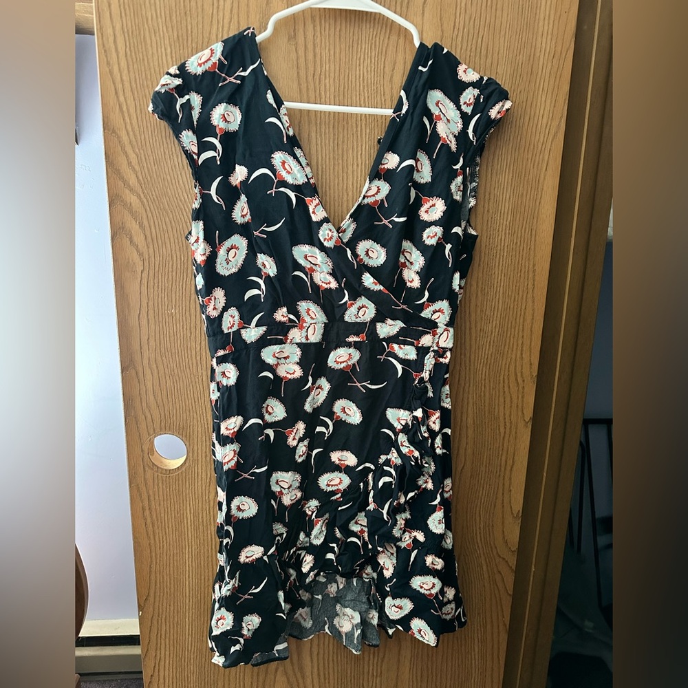 J. Crew Asymmetrical Black Dress with Floral Design